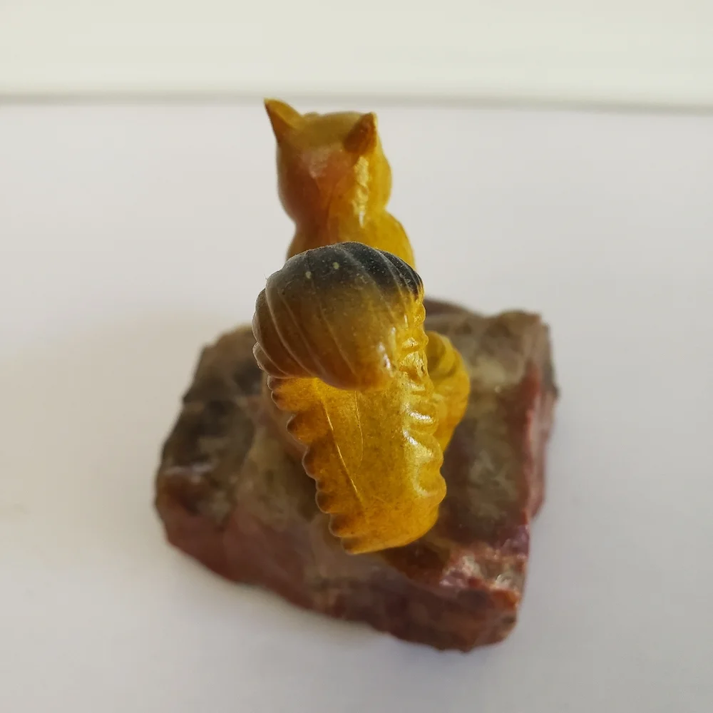 Vintage Squirrel Figurine on Natural Stone Base Ceramic Resin Collectible Decor